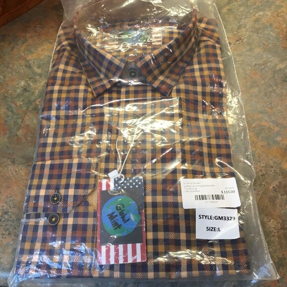 Luchiano Visconti Global Mint Men's Long Sleeve Plaid Shirt-Size Large,New - Picture 3 of 6